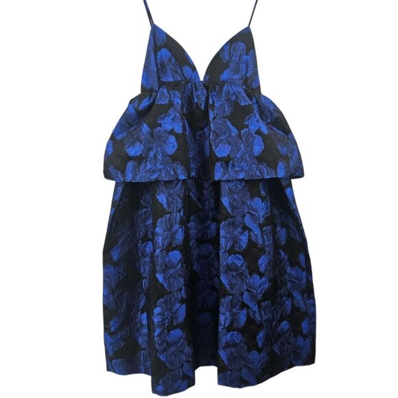 Anthropologie Womens M Black Blue Metallic Sleeveless Jacquard Open Back Midi Dr - Picture 3 of 15